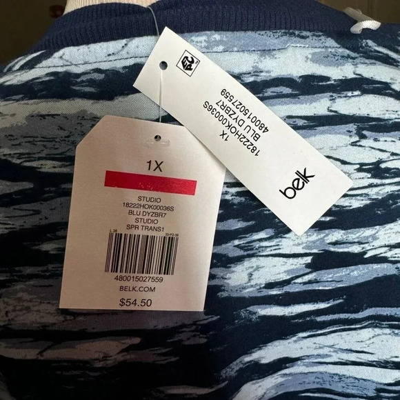 NWT Wonderly plus Studio Womens BLUE Tye Dye Long Sleeve Sweat Shirt Size 1XPLUS - Picture 4 of 7